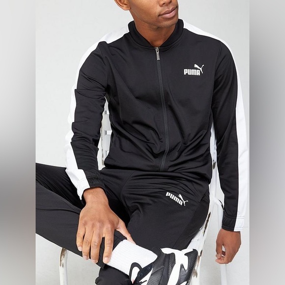 Puma Baseball Tricot Tracksuit Jacket Joggers Black White Size